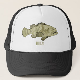 Grouper fish cartoon illustration trucker hat