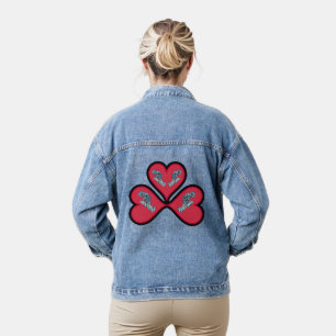 Grouper Twins - 3 Black-bordered Red Hearts Denim Jacket