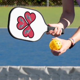 Grouper Twins - 3 Black-bordered Red Hearts Pickleball Paddle