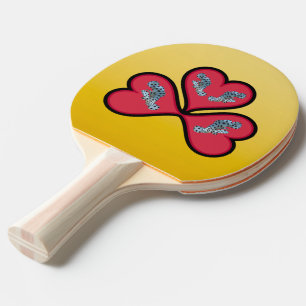 Grouper Twins - 3 Black-bordered Red Hearts Ping Pong Paddle