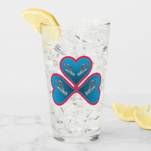 Grouper Twins - 3 Red-bordered Blue Hearts Glass