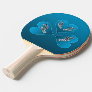 Grouper Twins - Three Blue Heart Illustration Ping Pong Paddle