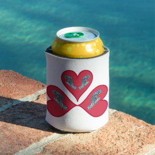 Grouper Twins - Three Red Heart Illustration Can Cooler