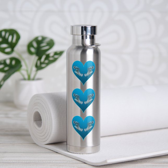 Grouperfish - Blue Hearts, arranged vertically |  Water Bottle (Yoga (Rotated))