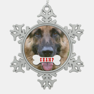 GROUPON Photo Pet with Custom Bone Name V02C Snowflake Pewter Christmas Ornament
