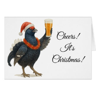 Grouse, Santa hat & Beer Christmas greetings card