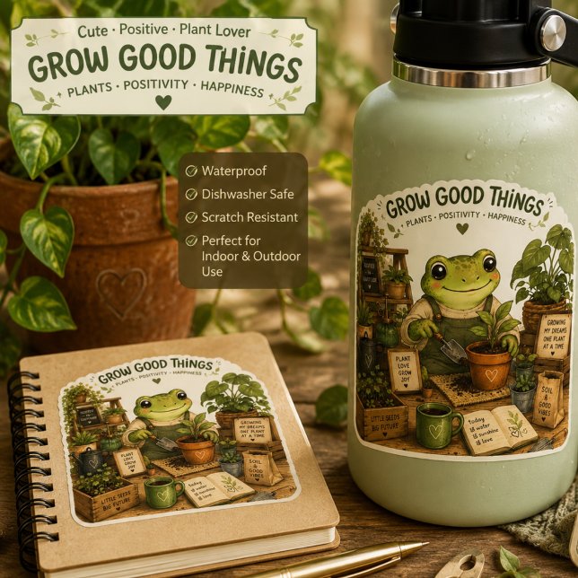 Grow Good Things Cute Gardening Frog Sticker – Pla (Creator Uploaded)