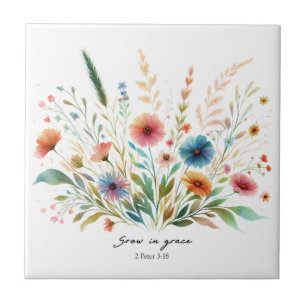 Grow in Grace floral Ceramic Tile