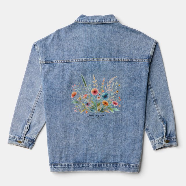 Grow in Grace floral Denim Jacket (Back)