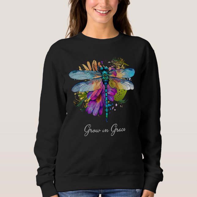 Grow in Grace Floral Dragonfly Christian Summer Sweatshirt (Front)