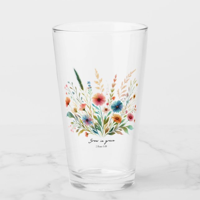 Grow in Grace floral Glass (Front)