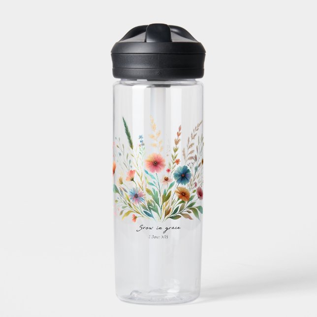 Grow in Grace floral Water Bottle (Front)