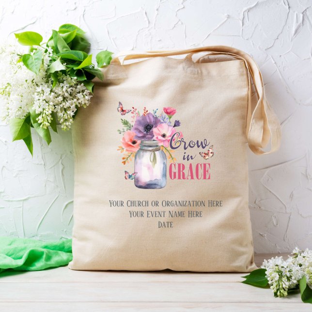 Grow In Grace Mason Jar Bible Sunday School Custom Tote Bag (Creator Uploaded)