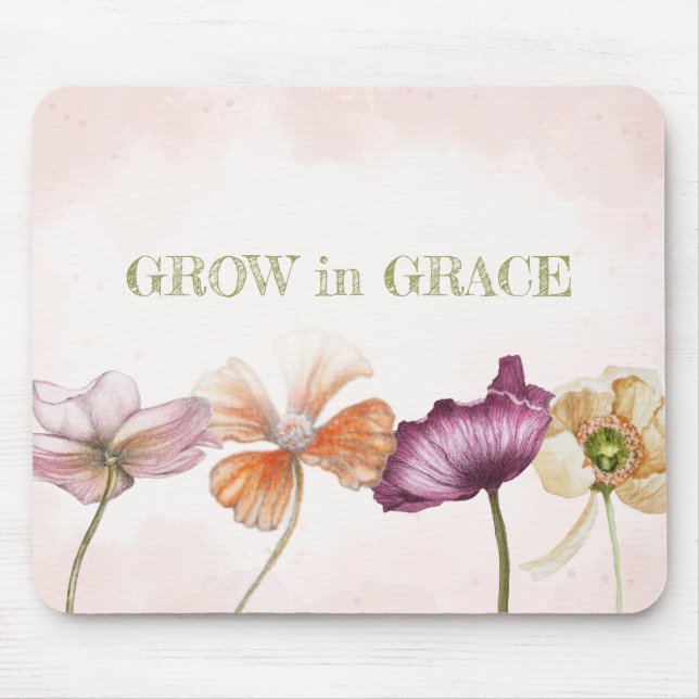 Grow in Grace Pink Watercolor Floral  Mouse Pad (Front)