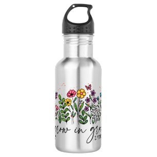 Grow in Grace – Vibrant Floral Inspirational 532 Ml Water Bottle