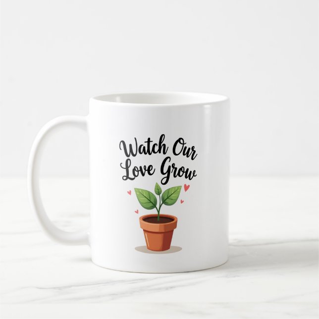 Grow Love with Heart Plant Design Coffee Mug (Left)
