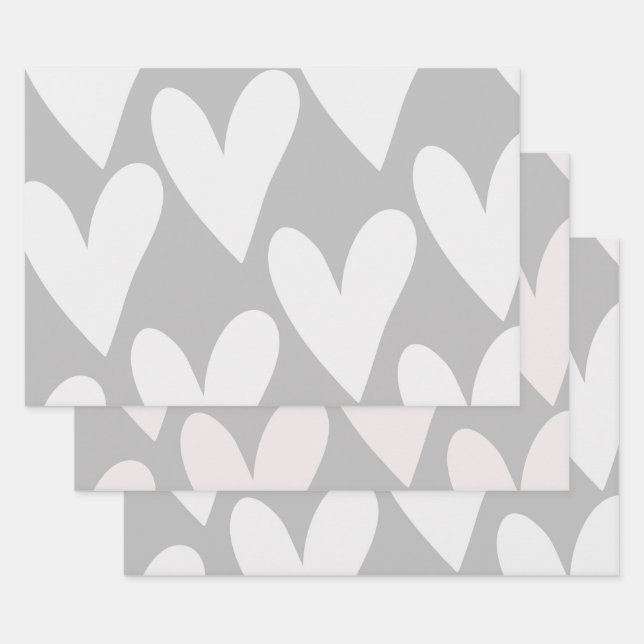Grow Old With Me Love Grey White Hearts Wedding Wrapping Paper Sheet (Set)