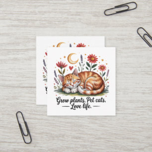 Grow Plants Pet Cats Love Life Cute Gardening Square Business Card