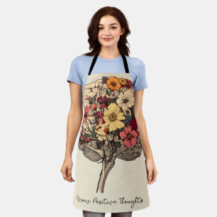 Grow Positive Thoughts Brain Floral Style T-Shirt Apron