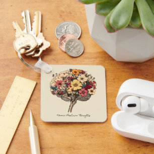 Grow Positive Thoughts Brain Floral Style T-Shirt Key Ring