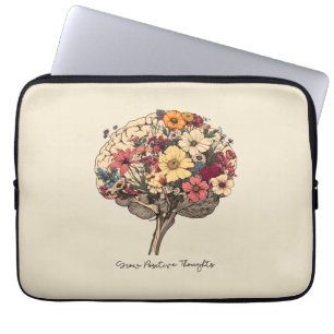 Grow Positive Thoughts Brain Floral Style T-Shirt Laptop Sleeve