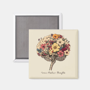 Grow Positive Thoughts Brain Floral Style T-Shirt Magnet