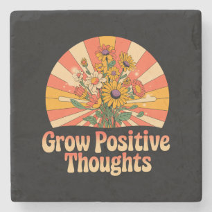 Grow Positive Thoughts – Inspirational Floral (4) Stone Coaster