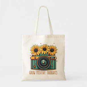 Grow Positive Thoughts,Sunflower Camera Tote Bag