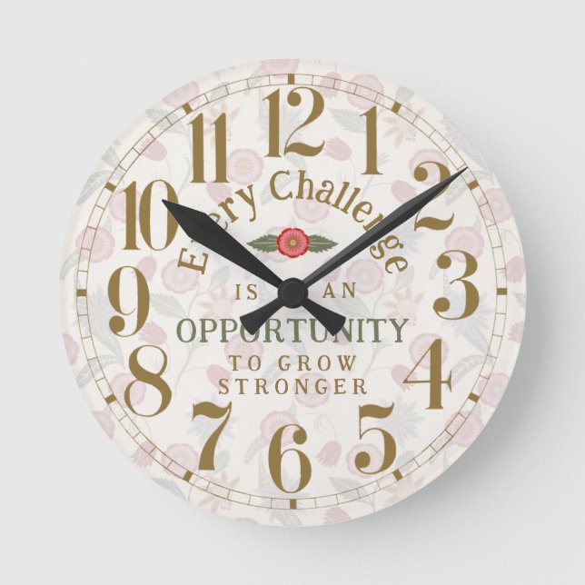 "Grow Stronger" Affirmation Round Clock (Front)