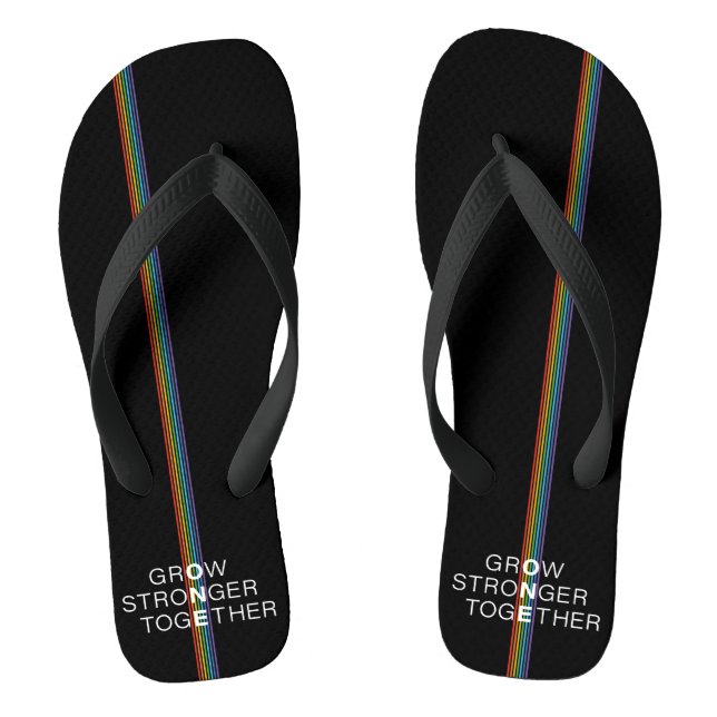 Grow Stronger Together Rainbow Stripe Black Thongs (Footbed)