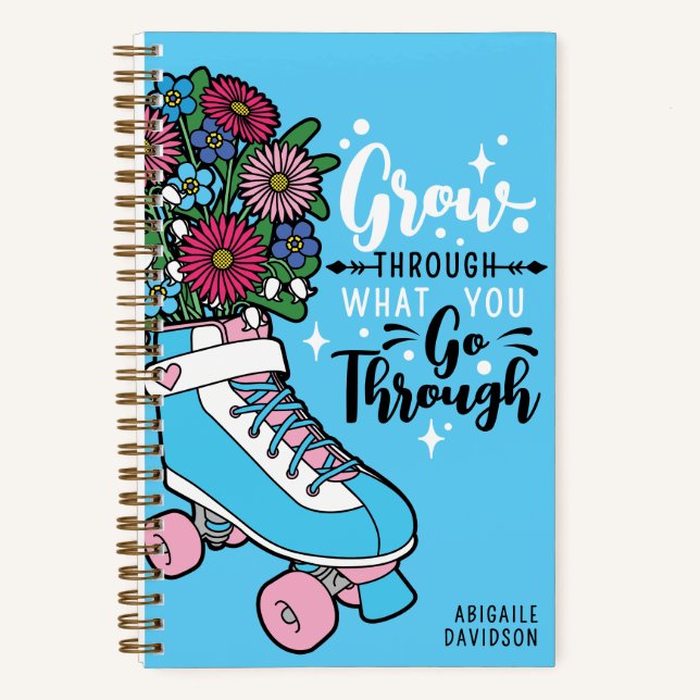 Grow Through Floral Skate Cartoon Name Transgender Notebook (Front)