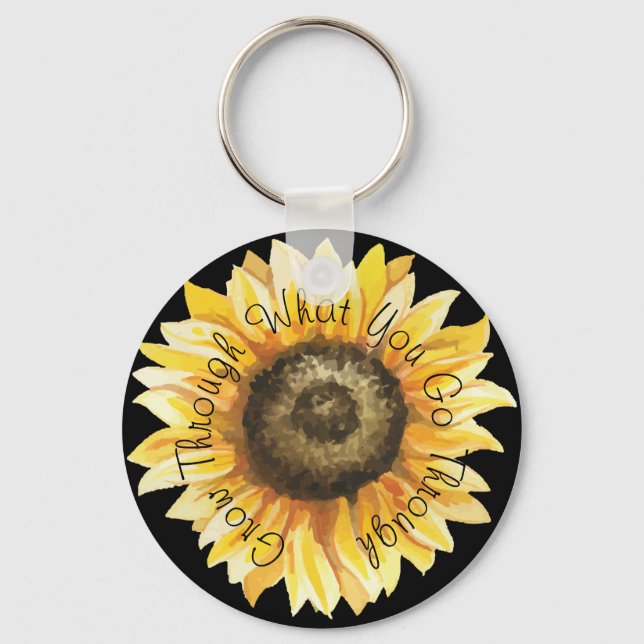 Grow Through What You Go Through Sunflower Keychai Key Ring (Front)