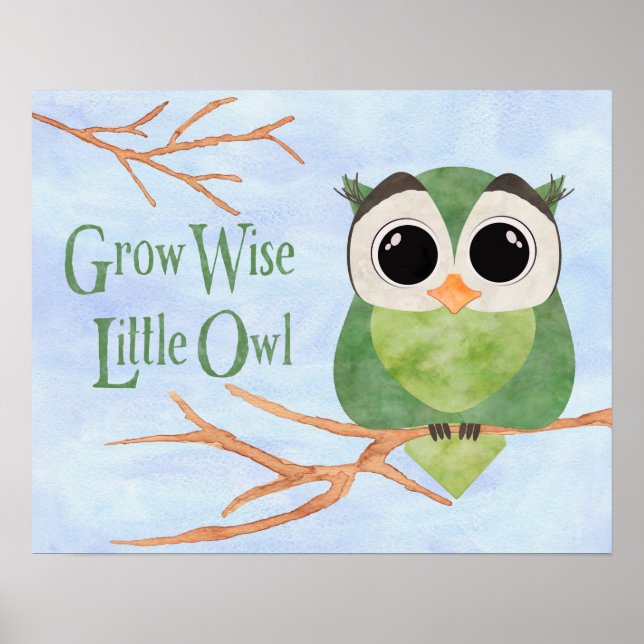 Grow Wise Little Owl Watercolor Effects Poster (Front)