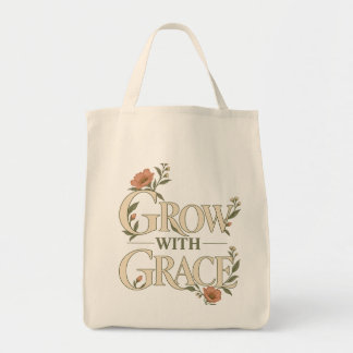 Grow With Grace Botanical Floral Lettering Tote Bag
