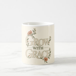 Grow With Grace Elegant Botanical Typography Coffee Mug