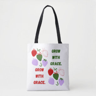 : 'Grow With Grace' Strawberry Aesthetic Tote Bag