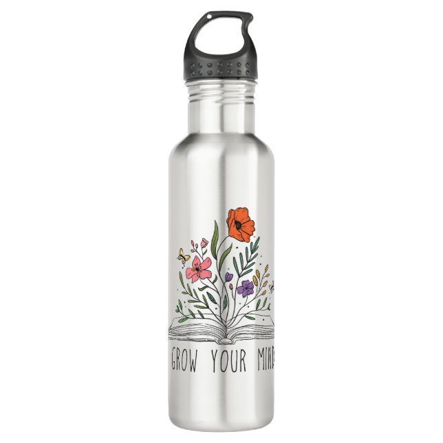 Grow Your Mind Boho Wildflower and Book 710 Ml Water Bottle (Front)