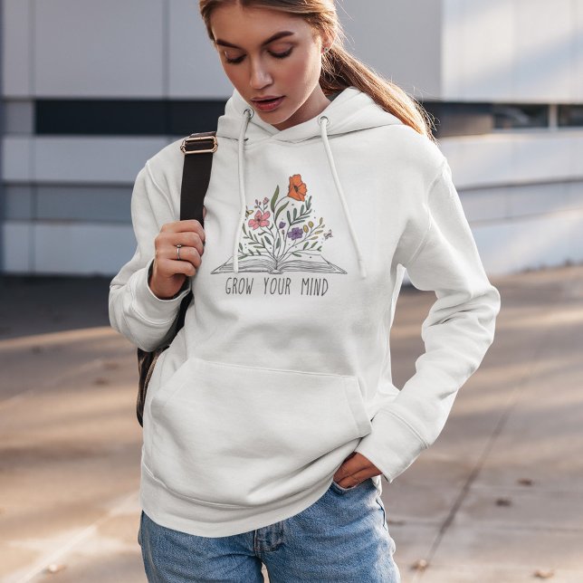 Grow Your Mind Boho Wildflower and Book Hoodie (Creator Uploaded)
