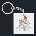 Grow Your Mind Boho Wildflower and Book Key Ring<br><div class="desc">Grow Your Mind Boho Wildflower and Book Keychain</div>