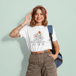 Grow Your Mind Boho Wildflower and Book T-Shirt