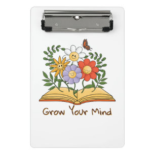 Grow Your Mind Book Floral Notebooks Mini Clipboard