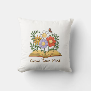 Grow Your Mind Book Floral Vintage Reading Flowers Cushion