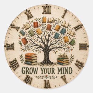 Grow Your Mind Book  Reading Teacher Gift Classic Round Sticker