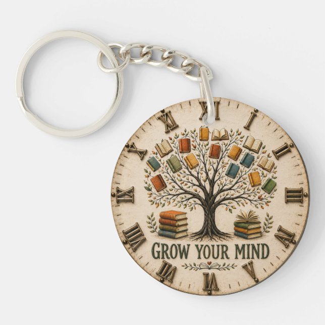 Grow Your Mind Book  Reading Teacher Gift Key Ring (Front)