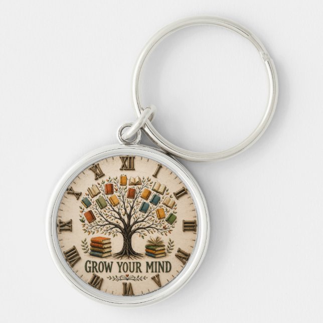 Grow Your Mind Book  Reading Teacher Gift Key Ring (Front)