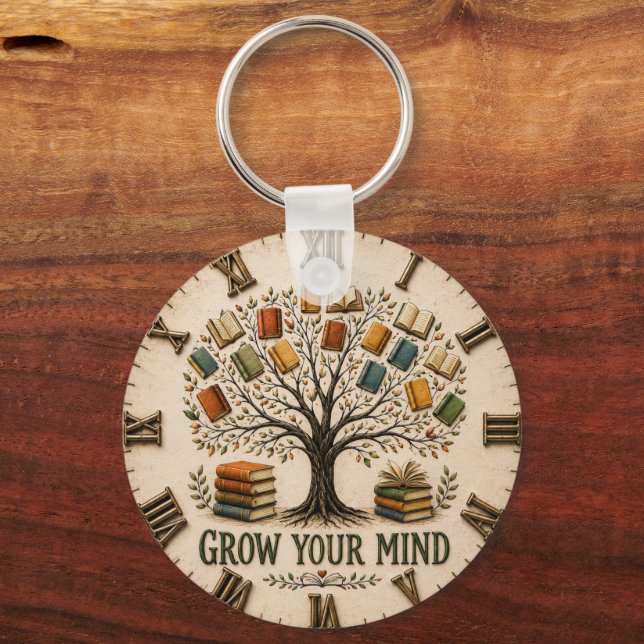 Grow Your Mind Book  Reading Teacher Gift Key Ring (Front)