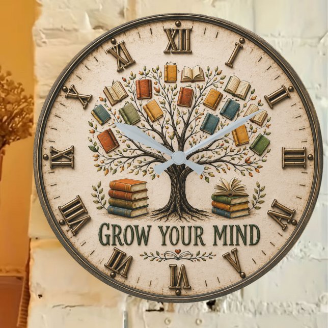 Grow Your Mind Book  Reading Teacher Gift Large Clock (Creator Uploaded)