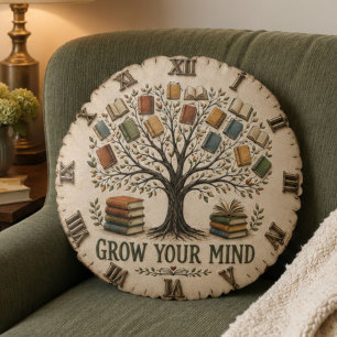 Grow Your Mind Book  Reading Teacher Gift Round Cushion