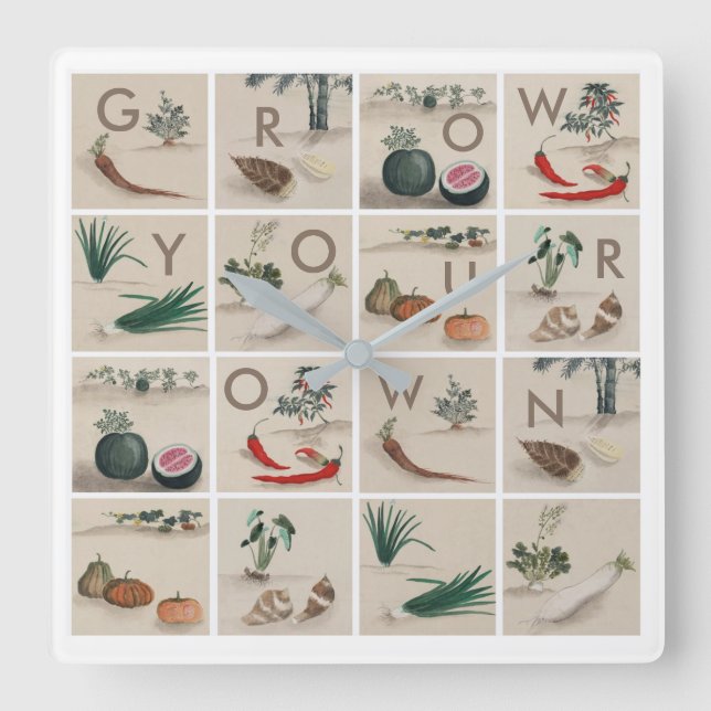 Grow Your Own Kitchen Square Wall Clock (Front)