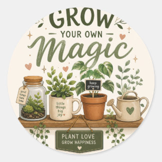 Grow Your Own Magic | Mini Garden Aesthetic Plant Classic Round Sticker